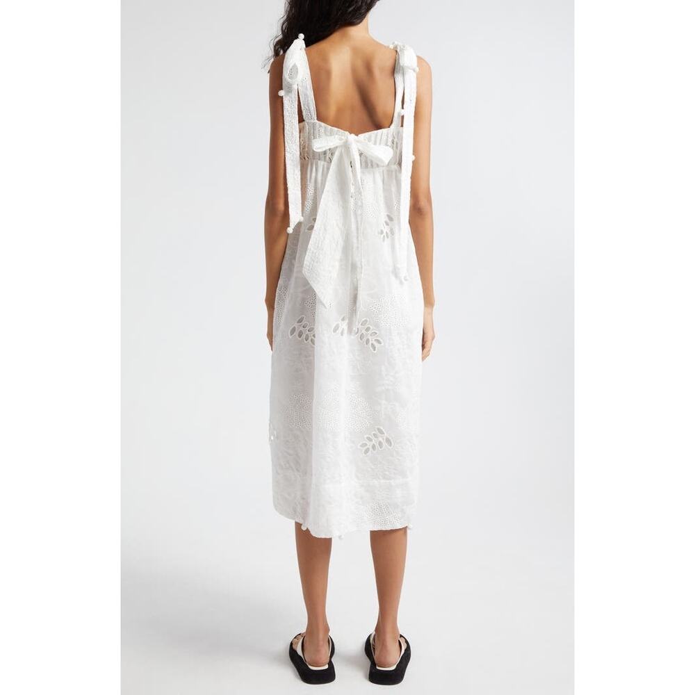 NWOT FARM Rio White Eyelet Embroidered Midi Dress Size M Floral Cotton Boho - Picture 3 of 15